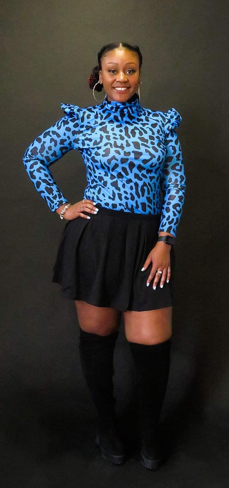 2 piece stylish blue leopard skirt