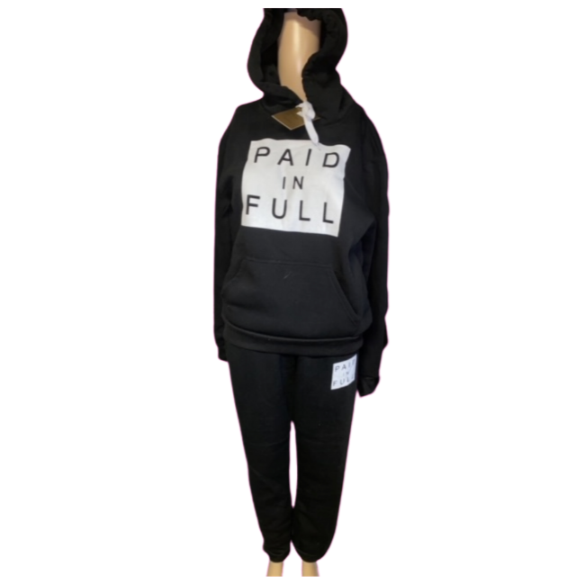 Paid in Full Women Pullover Hoodie Pockets Sweatpants Sport Jogger Sweatsuit